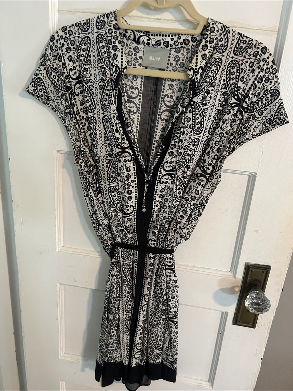 Maje Black & White Paisley Zip-Front Mini Dress